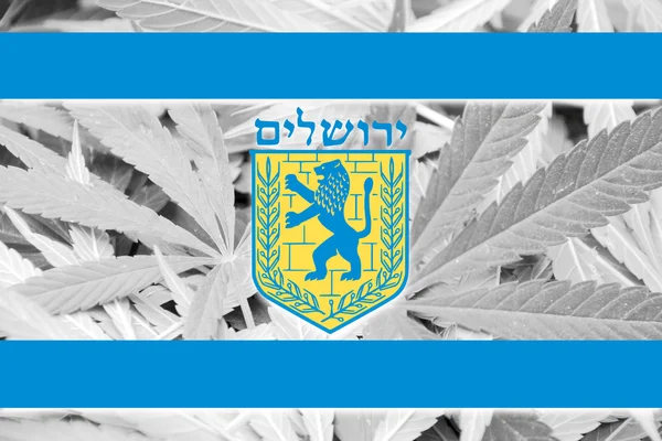 Bandera de Jerusalén, sobre fondo de cannabis —  Fotos de Stock