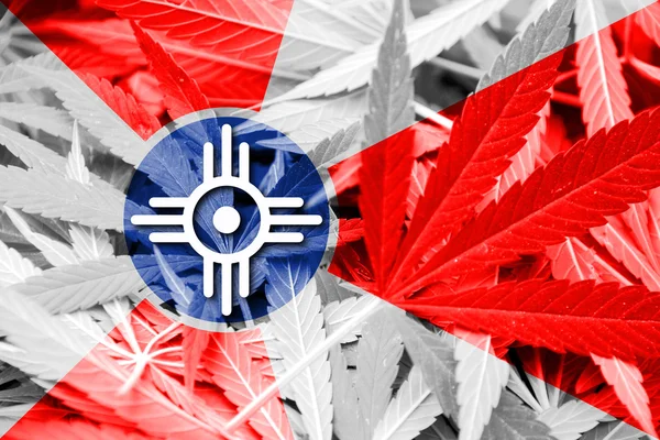 Flag of Wichita, Kansas, on cannabis background — Stock Photo, Image