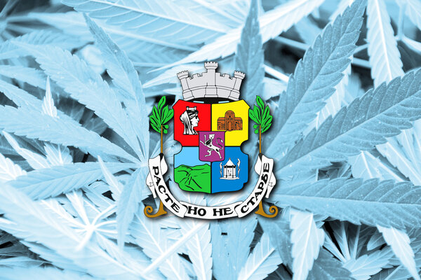 Flag of Sofia, on cannabis background