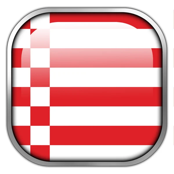 Vlajka Brémy, čtvercové lesklý tlačítko — Stock fotografie
