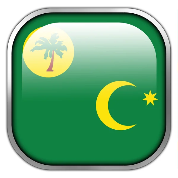 Vlag van de Cocoseilanden, vierkant glanzende knop — Stockfoto