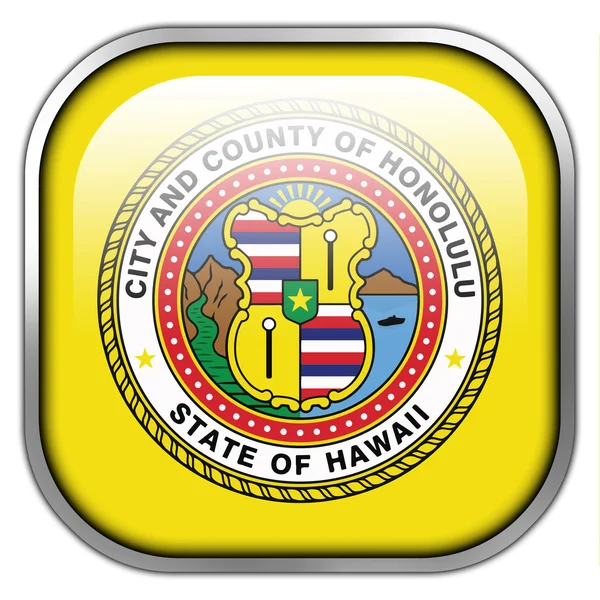 Flag of Honolulu, Hawaii, square glossy button — Stock Photo, Image