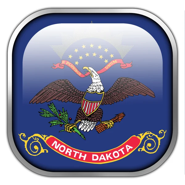 Bandera del estado de Dakota del Norte, botón cuadrado brillante — Foto de Stock