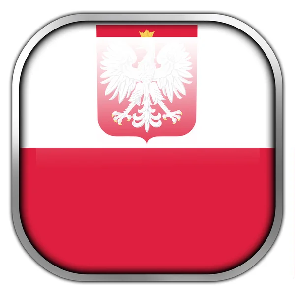 Flag of Poland with Coat of Arms, square glossy button — Stock Photo, Image