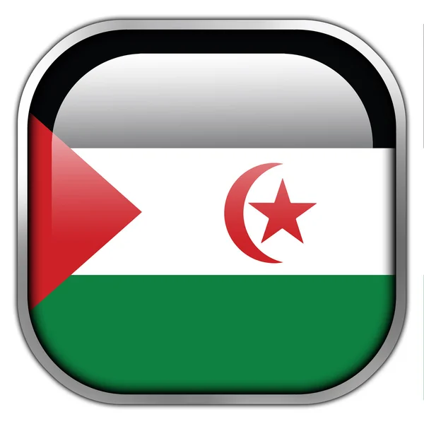 Flag of Sahrawi Arab Democratic Republic, square glossy button — Stock Photo, Image