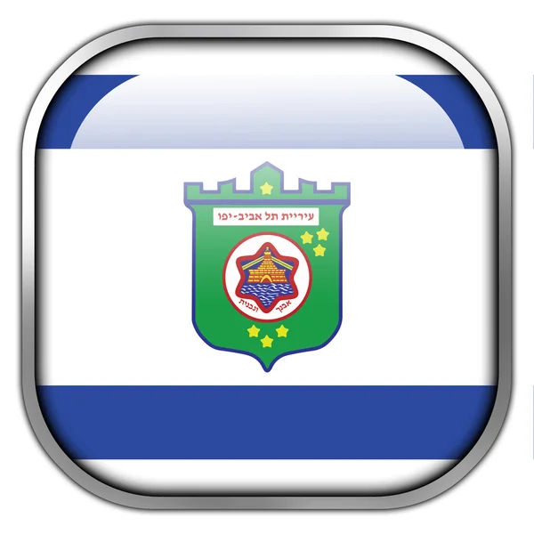 Flag of Tel Aviv, square glossy button — Stock Photo, Image