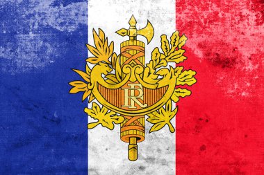 Bayrak bir vintage ile ve eski Fransa ulusal amblemi ile bak