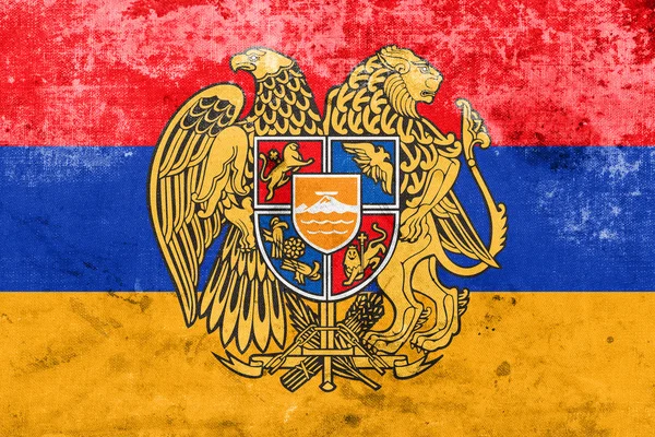 Flag of Armenia with Coat of Arms, with a vintage and old look — Stock Photo, Image