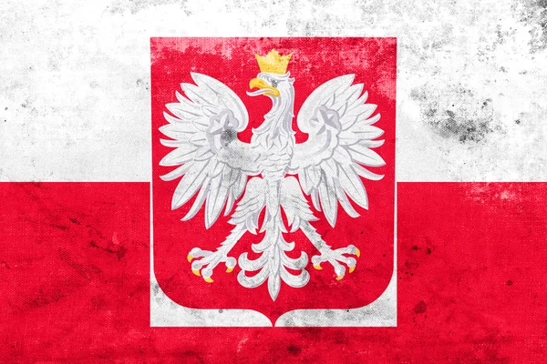 Drapeau de Pologne avec armoiries, avec un look vintage et ancien — Photo