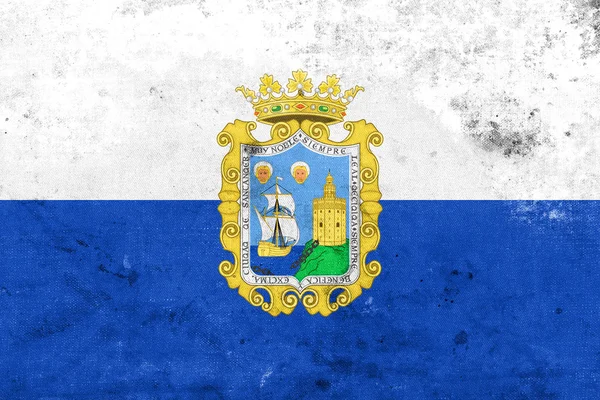 빈티지 하 고 오래 된 얼굴로 산탄데르, 스페인의 국기 — 스톡 사진