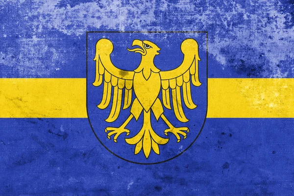 Flaga województwa śląskiego z herbem, Polska — Zdjęcie stockowe
