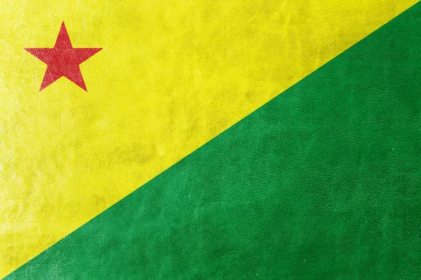 Flagge des Bundesstaates Acre, Brasilien, auf Lederstruktur gemalt — Stockfoto