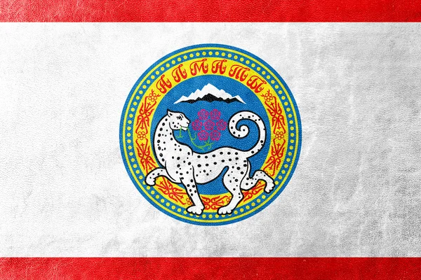 Flagge von Almaty, Kasachstan, auf Lederstruktur gemalt — Stockfoto