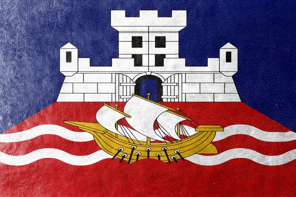 Flagge Belgrads, Serbiens, auf Lederstruktur gemalt — Stockfoto
