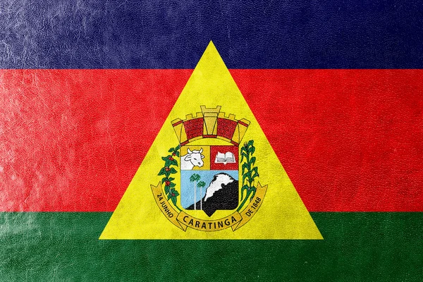 Bandiera di Caratinga, Brasile, dipinta su texture in pelle — Foto Stock