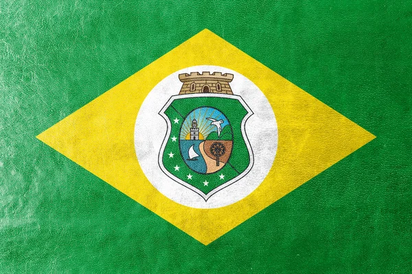 并微露状态，巴西国旗画在皮革纹理 — 图库照片