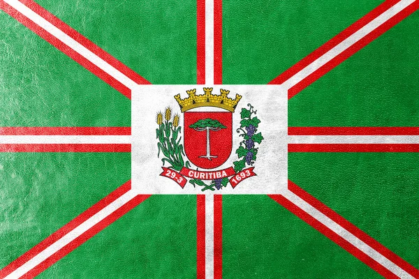 Bandeira de Curitiba, Paraná, Brasil, pintada sobre textura de couro — Fotografia de Stock