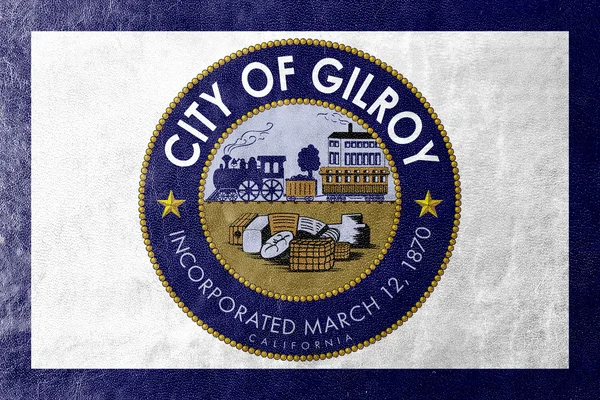 Bandiera di Gilroy, California, USA, dipinta su texture in pelle — Foto Stock