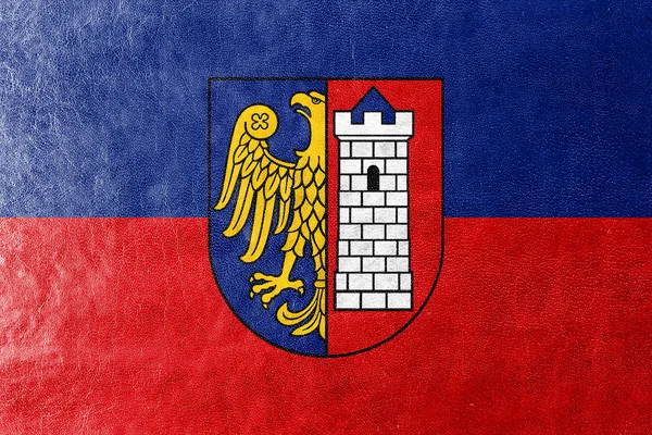 Flagga Gliwice, Polen, målade på läder texture — Stockfoto