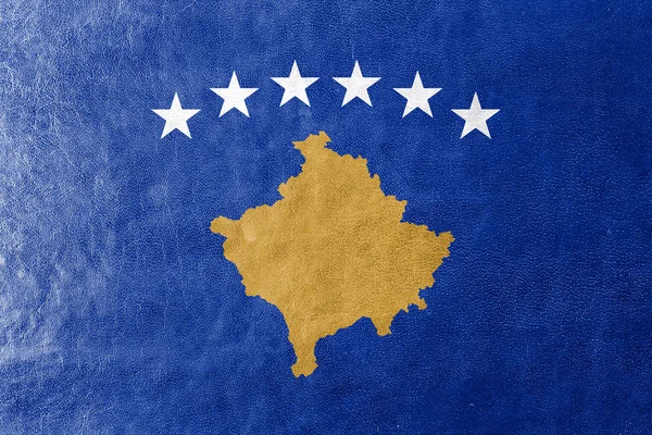 Drapeau du Kosovo, peint sur la texture du cuir — Photo