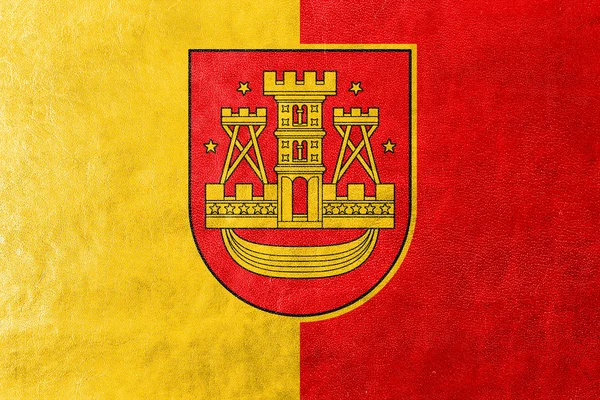 Bandera de Klaipeda City, Lituania, pintada sobre textura de cuero — Foto de Stock