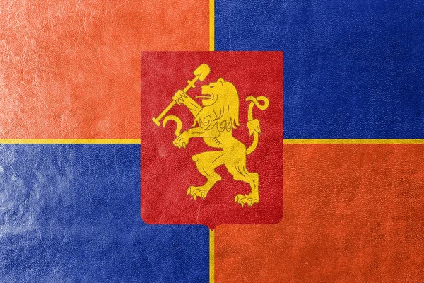 Bandeira de Krasnoyarsk, Rússia, pintada sobre textura de couro — Fotografia de Stock