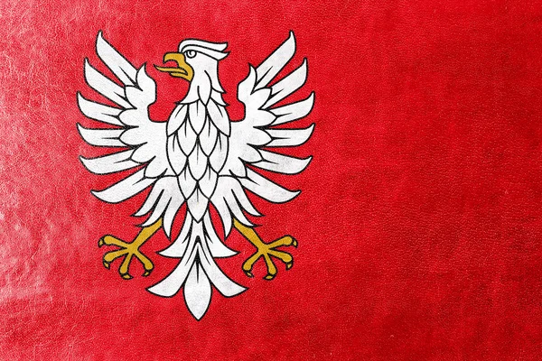 Vlag van Masovian Voivodeship, Polen, geschilderd op leder texture — Stockfoto