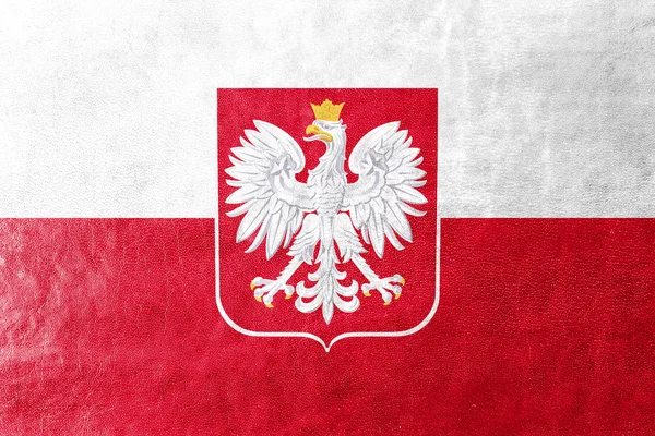 Bandeira da Polónia com Brasão de Armas, pintada sobre textura de couro — Fotografia de Stock