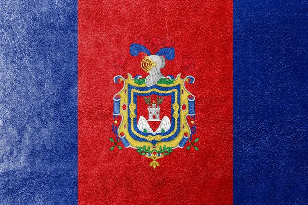 Flag of Quito, Ecuador, painted on leather texture — Stock Photo, Image