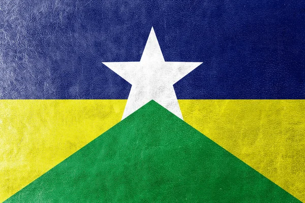 Vlag van de staat van de Rondônia, Brazilië, geschilderd op leder texture — Stockfoto