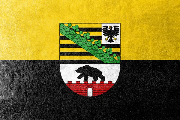 Bandera de Sajonia-Anhalt con Escudo de armas, Alemania — Foto de Stock