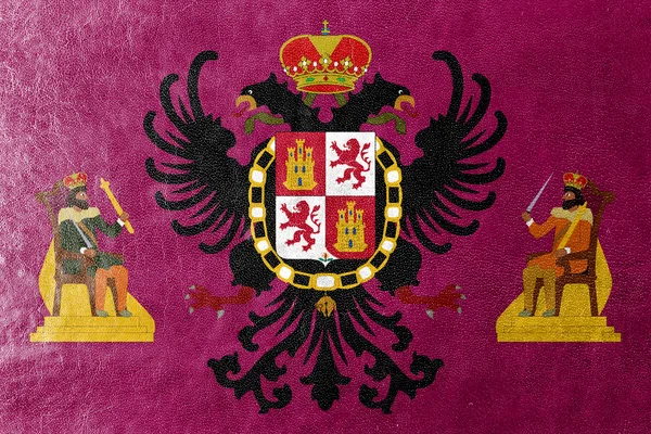 Flagge von Toledo, Spanien, auf Lederstruktur gemalt — Stockfoto