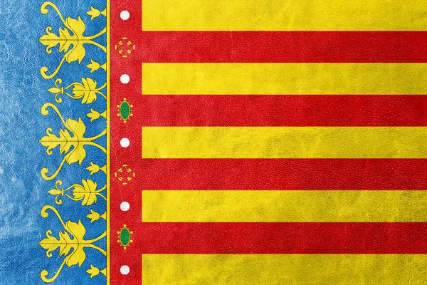 Drapeau de la Communauté Valencienne, Espagne, peint sur la texture du cuir — Photo