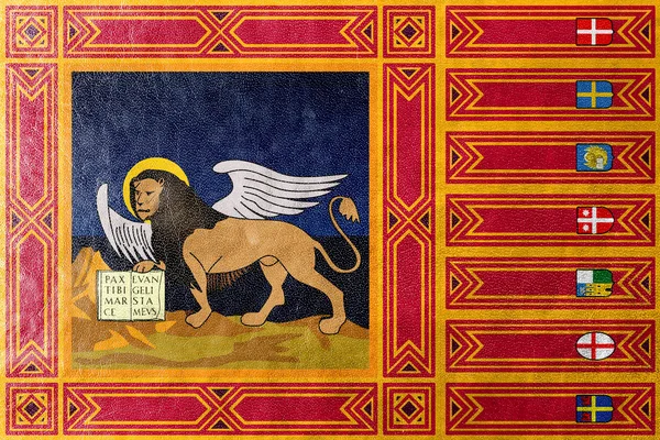 Флаг региона Венето, Италия, раскрашенный на кожаной текстуре — стоковое фото