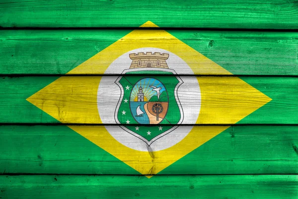 Bandeira do Estado do Ceará, Brasil, pintada sobre fundo de tábua de madeira velha — Fotografia de Stock