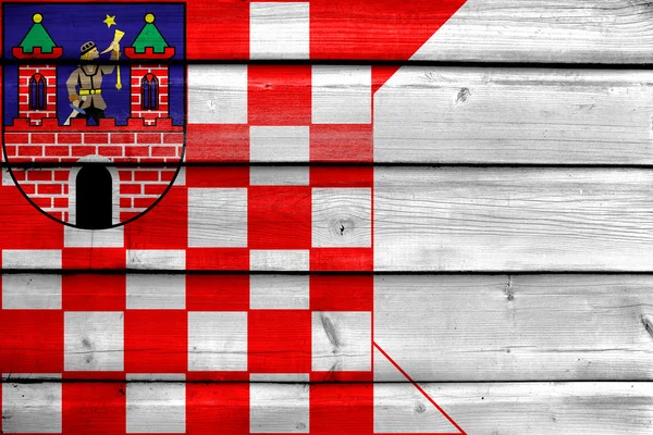Vlajka Kalisz, Polsko, namalované na starých dřevěných planěk pozadí — Stock fotografie