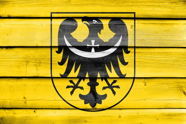 Flagge der niederschlesischen Woiwodschaft mit Wappen, Polen — Stockfoto