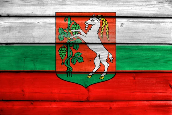 Flagge von Lublin, Polen, gemalt auf altem Holzplankenhintergrund — Stockfoto