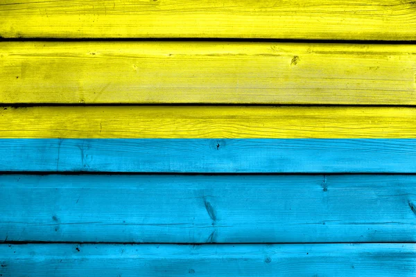 Drapeau d'Opole, Pologne, peint sur un vieux fond de planche de bois — Photo