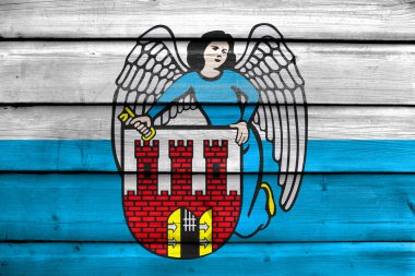 Flag of Torun, Poland, painted on old wood plank background clipart