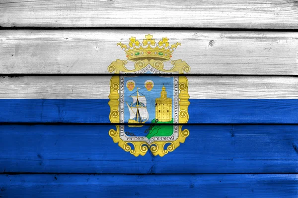 Bandiera di Santander, Spagna, dipinta su vecchio fondo di tavola di legno — Foto Stock