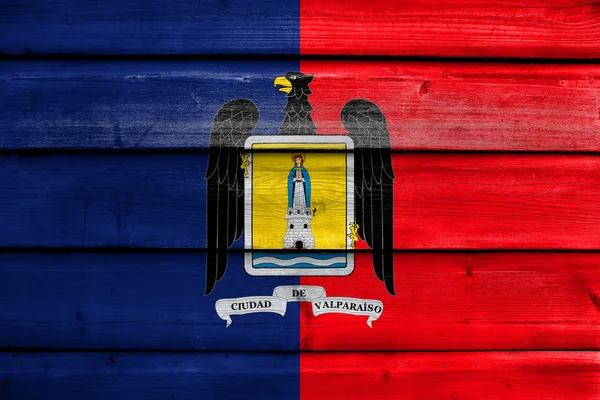 Σημαία του Valparaiso, Χιλή, βαμμένο σε παλιά ξύλινη σανίδα φόντο — Φωτογραφία Αρχείου