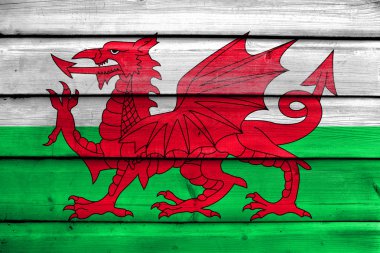 Eski ahşap tahta zemin üzerine boyalı Galler, Birleşik Krallık, bayrağı