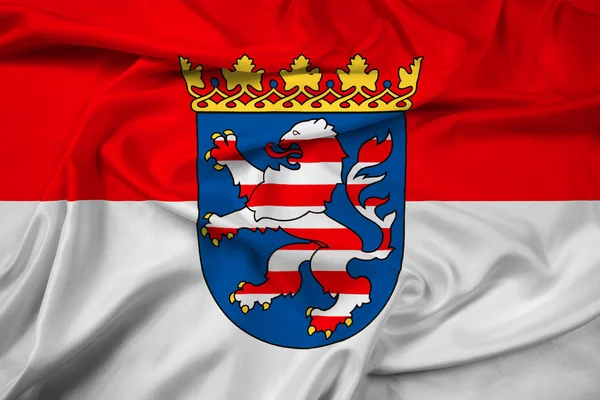 Waving Flag of Hesse med våbenskjold, Tyskland - Stock-foto