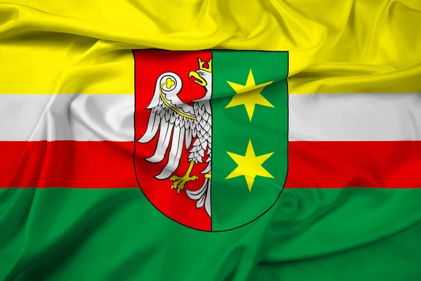 Waving Flag of Lubusz Voivodeship with Coat of Arms, Poland — Stock Photo, Image