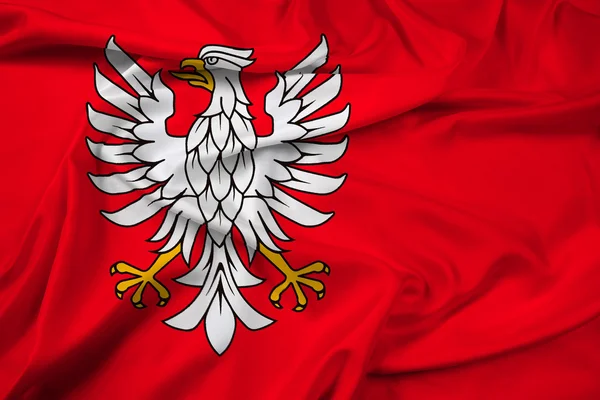 Viftande flagga Masoviens vojvodskap, Polen — Stockfoto