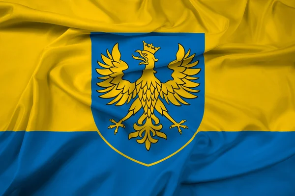 Waving Flag of Opole Voivodeship with Coat of Arms, Poland — Stock Photo, Image