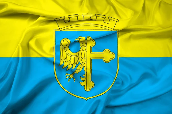 Acenando Bandeira de Opole com Brasão de Armas, Polônia — Fotografia de Stock