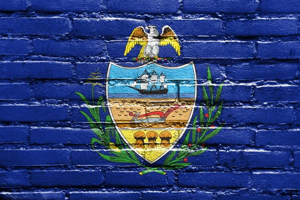レンガの壁に描かれた、米国ペンシルベニア州アレゲニー郡の旗 — ストック写真