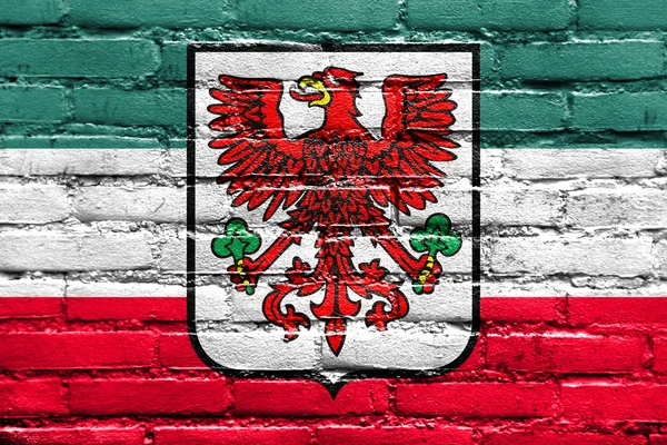 Flagge von Gorzow wielkopolski mit Wappen, Polen — Stockfoto